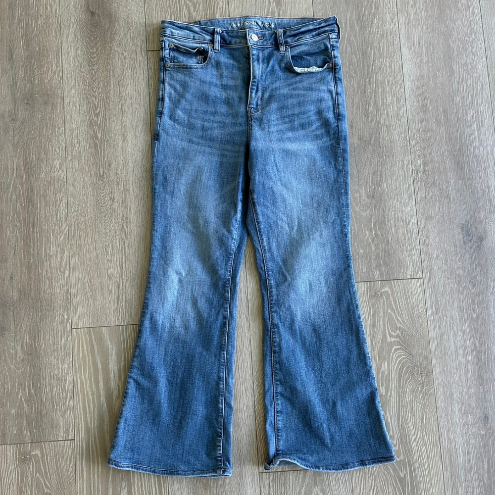 American Eagle Super Hi-Rise Flare Jeans Next Level Stretch Blue Denim 31x27